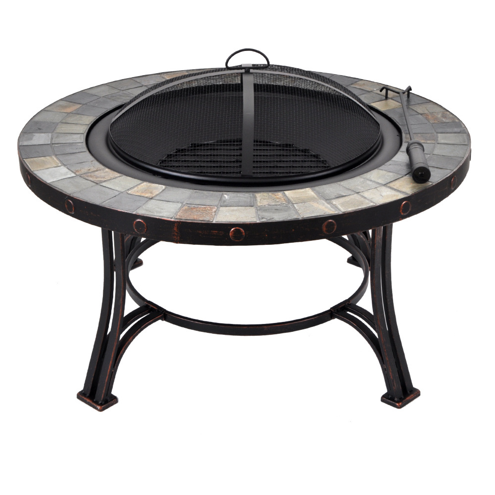 SEJR 34 Inch Outdoor Round Mosaic Fire Pit Table Slate BBQ Grills