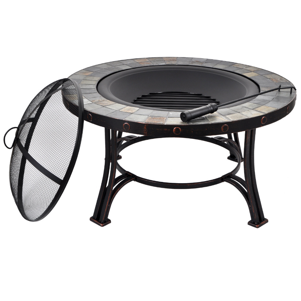 SEJR 34 Inch Outdoor Round Mosaic Fire Pit Table Slate BBQ Grills