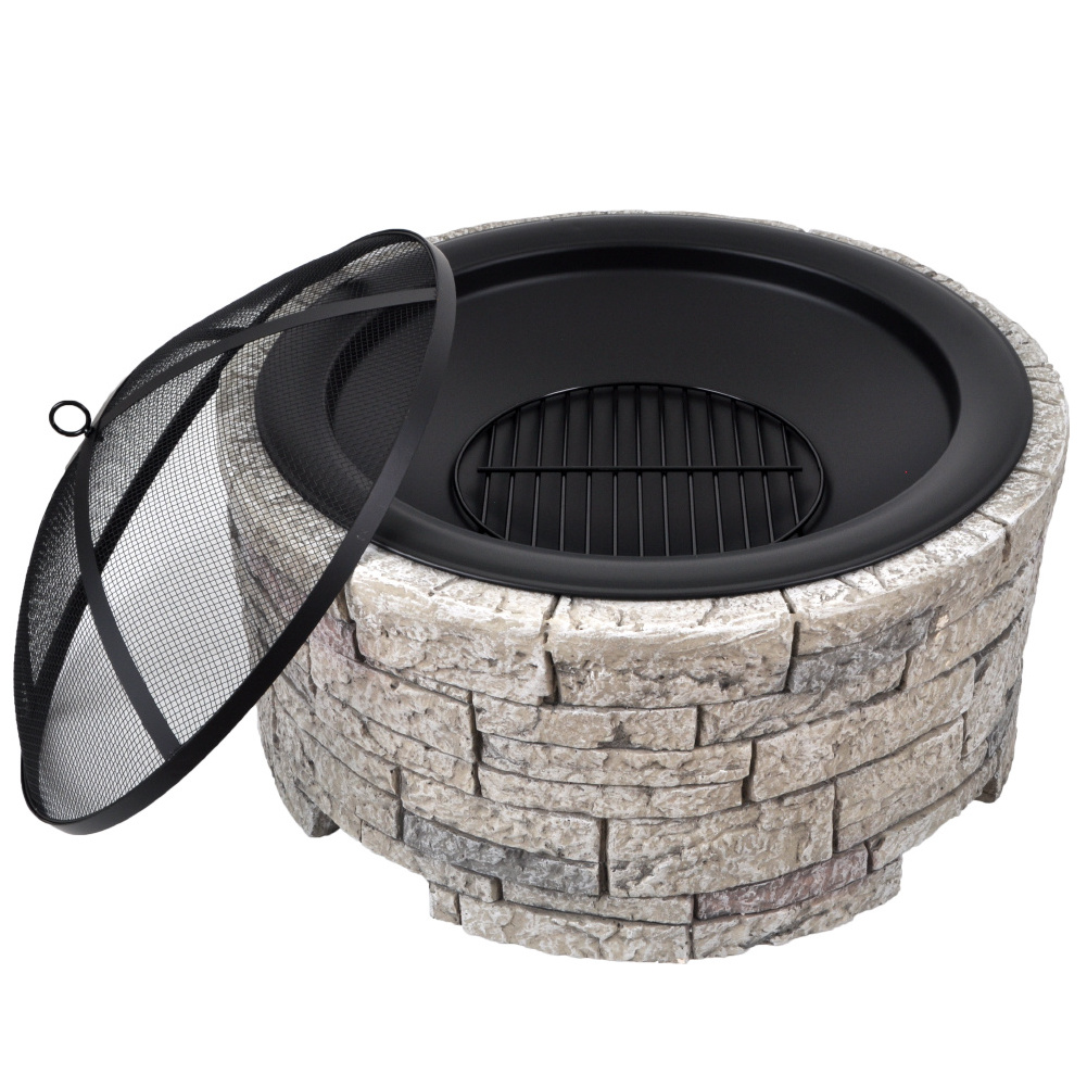 SEJR Outdoor Round Magnesium Oxide Fire Pit MGO Wood Burning Garden Stone Firepits