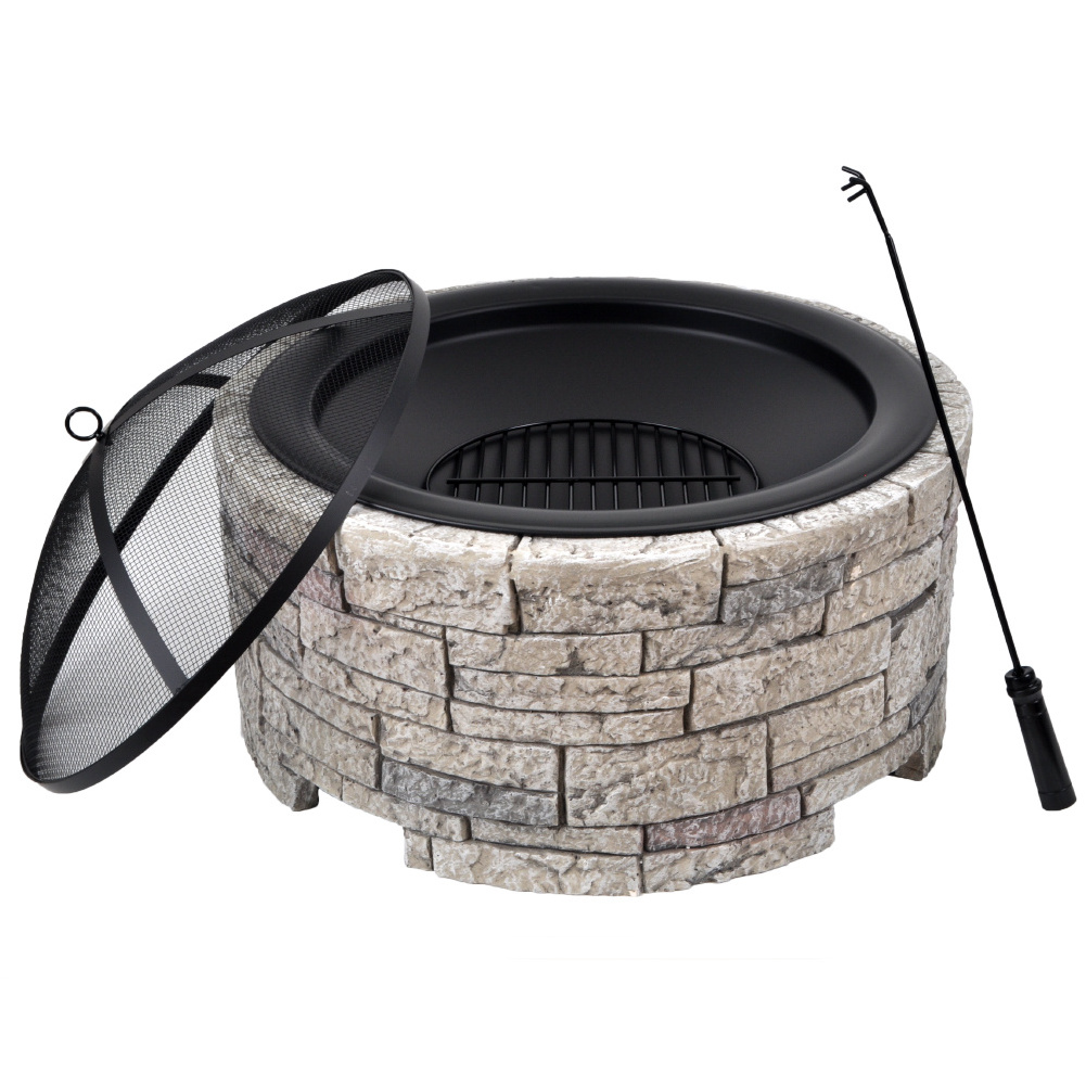 SEJR Outdoor Round Magnesium Oxide Fire Pit MGO Wood Burning Garden Stone Firepits