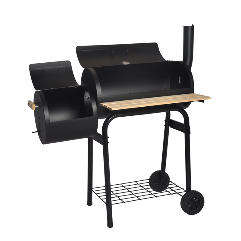 SEJR Black Charcoal Grill Barbecue BBQ Grill Offset Smoker with Side Table 113x102x62cm