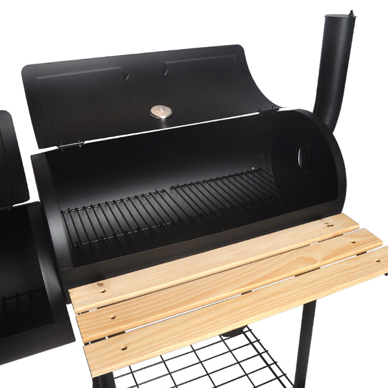 SEJR Black Charcoal Grill Barbecue BBQ Grill Offset Smoker with Side Table 113x102x62cm