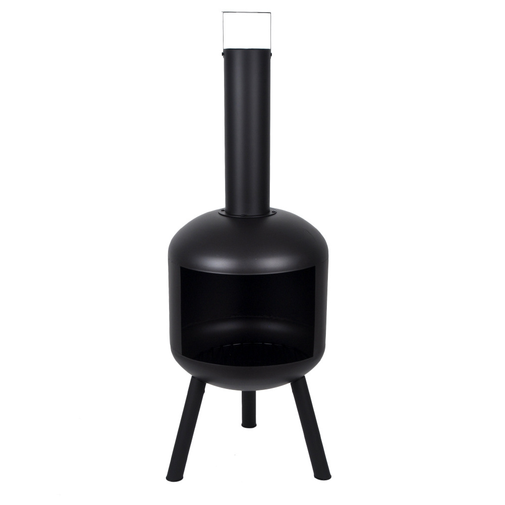 SEJR Black Steel Wood-Burning Outdoor Chiminea Fire Pit Backyard and Patio Bonfire Fireplace