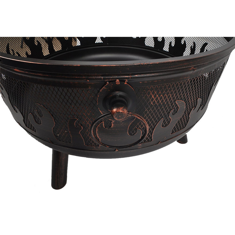 SEJR 24 Inch Bronze Copper Wood Burning Fire Pit with Cover Round Cooking Fire Pit Outdoor Patio