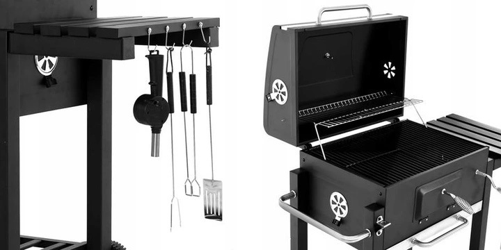 SEJR Charcoal BBQ Grill Trolley Smoker Barbecue Grill with Side Table S/M/XL