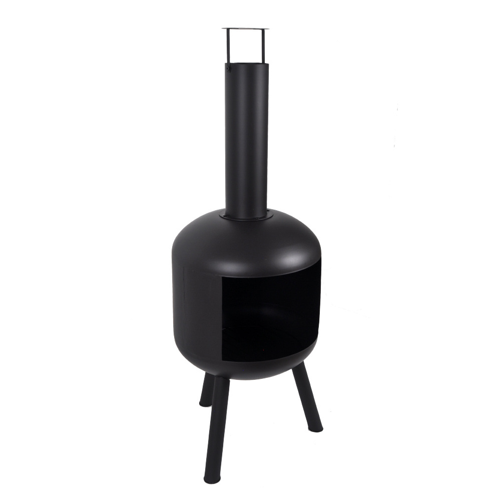 SEJR Black Steel Wood-Burning Outdoor Chiminea Fire Pit Backyard and Patio Bonfire Fireplace