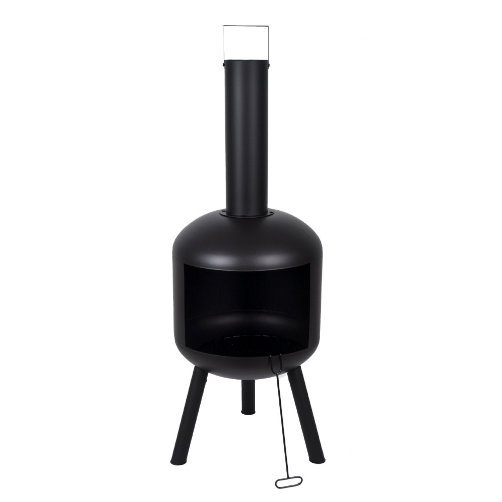 SEJR Black Steel Wood-Burning Outdoor Chiminea Fire Pit Backyard and Patio Bonfire Fireplace