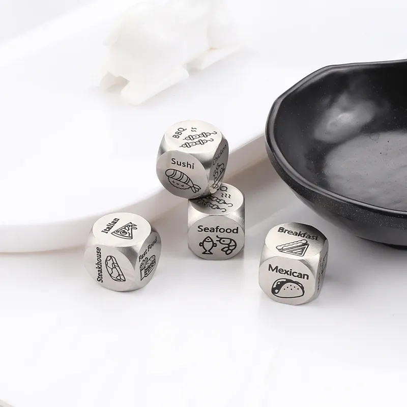 Stainless Steel Durable Unique Design Roll the Dice Date Night Food Decision Metal Dice For Boyfriend