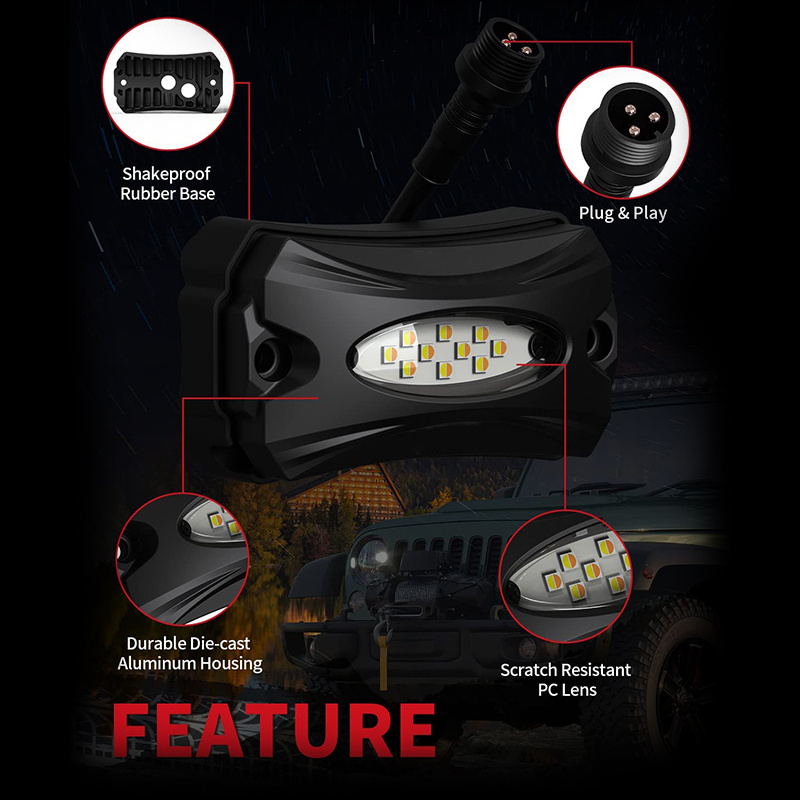 Pure white led rock lights 4/6/8 pod atmosphere Chassis Lights  Car rgbrock lights for ATV UTV Off-Road Trucks