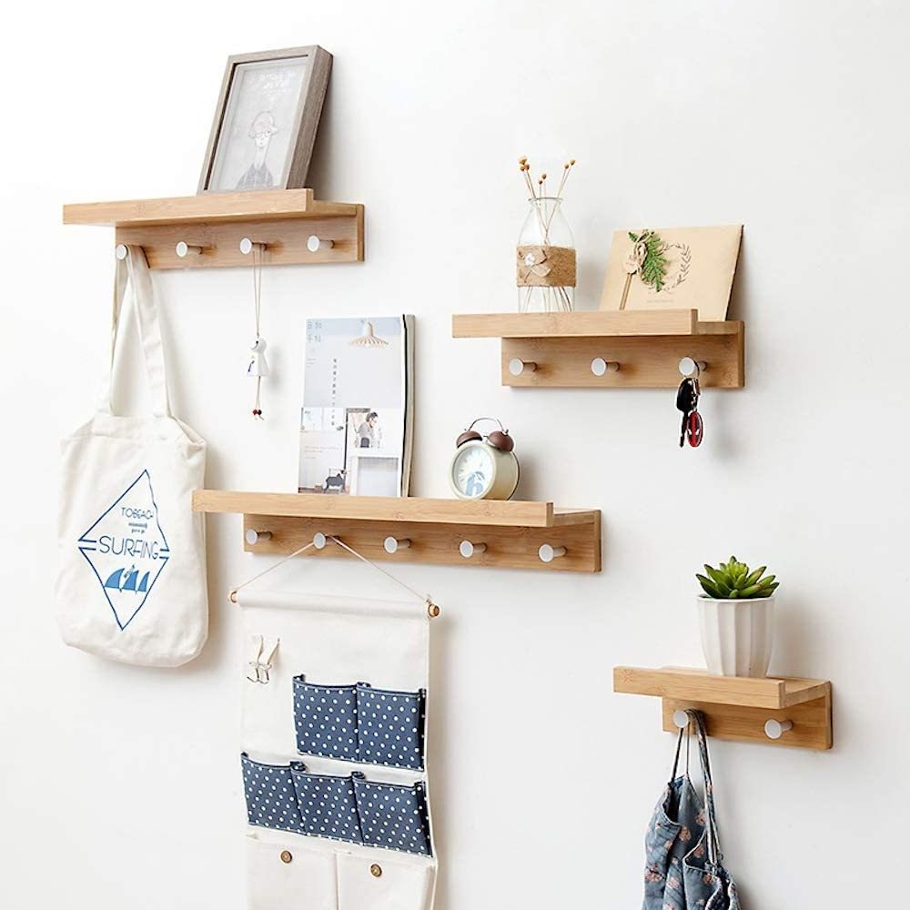 Bamboo Wall Mounted Shelf Coat Rack