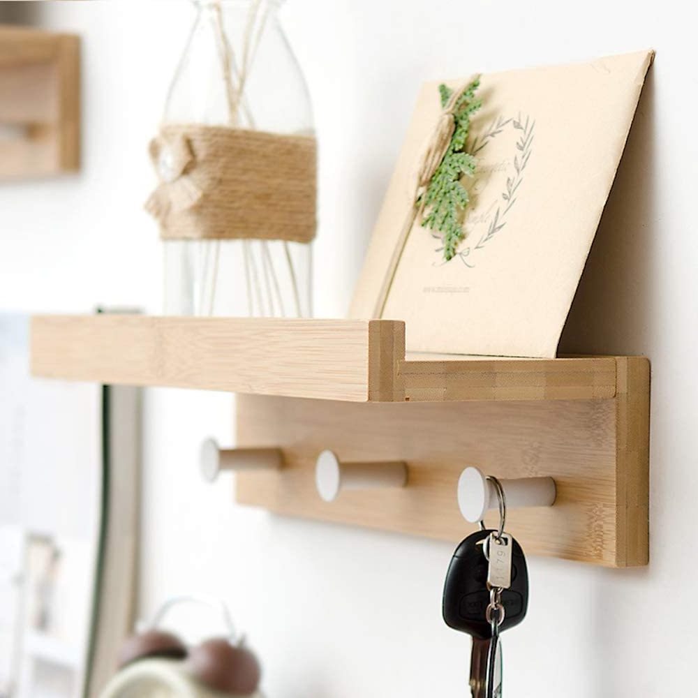 Bamboo Wall Mounted Shelf Coat Rack