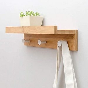 Bamboo Wall Mounted Shelf Coat Rack