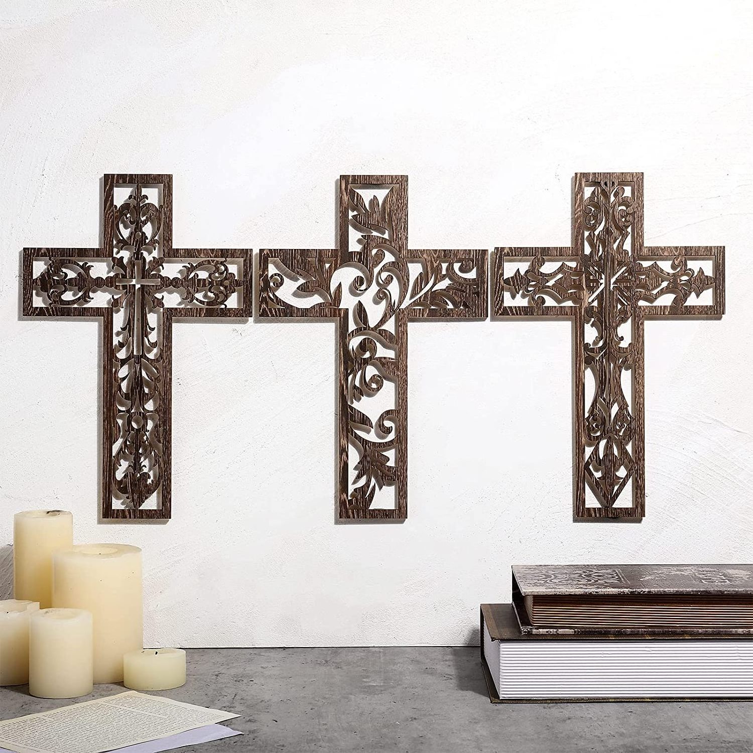 Antique Cross Hanging Brown Wooden Cross Home Decor Hand Carved Wall Crosses for Living Room Nursery Wedding