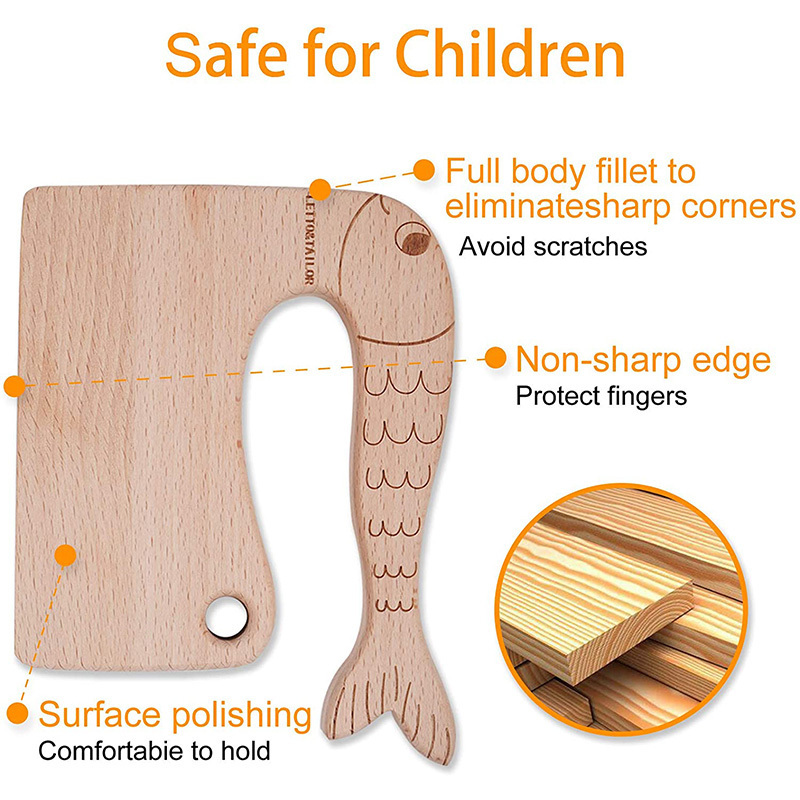 Safe Biodegradable Montessori Kids Wooden Knife For Cutting Fruits, Vegetables, Cakes Wooden Toy Knife With Logo