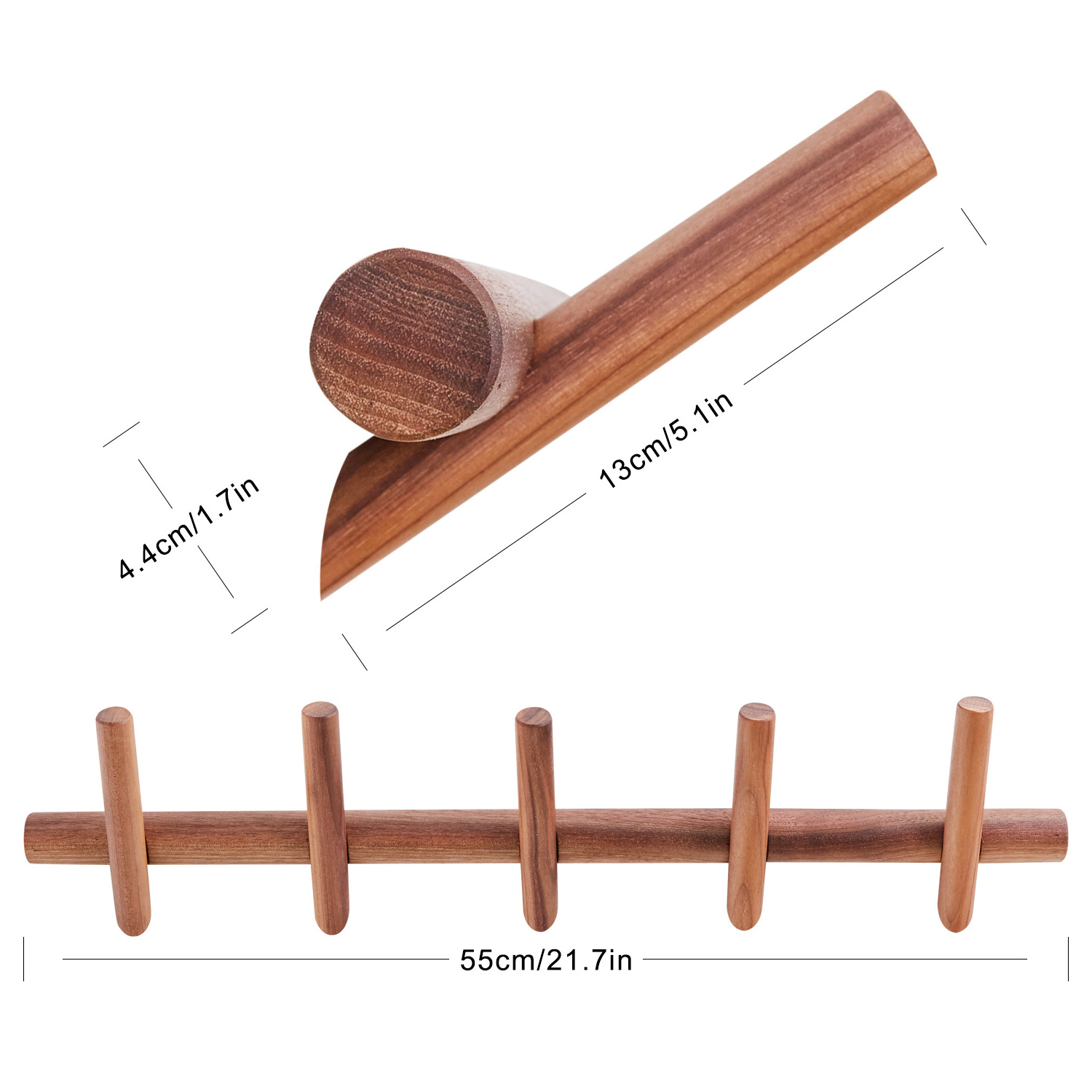 Heavy Duty Wall Mounted Hat Rack 5 Hooks Wood Coat Hooks