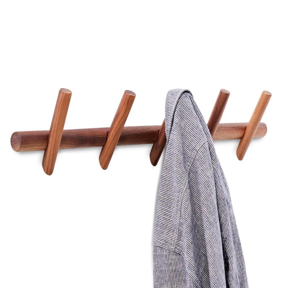 Heavy Duty Wall Mounted Hat Rack 5 Hooks Wood Coat Hooks