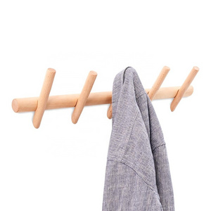 Bathroom Entryway Natural Beech Wood 5 Hooks Coat Rack Wall Hooks Wood Hook