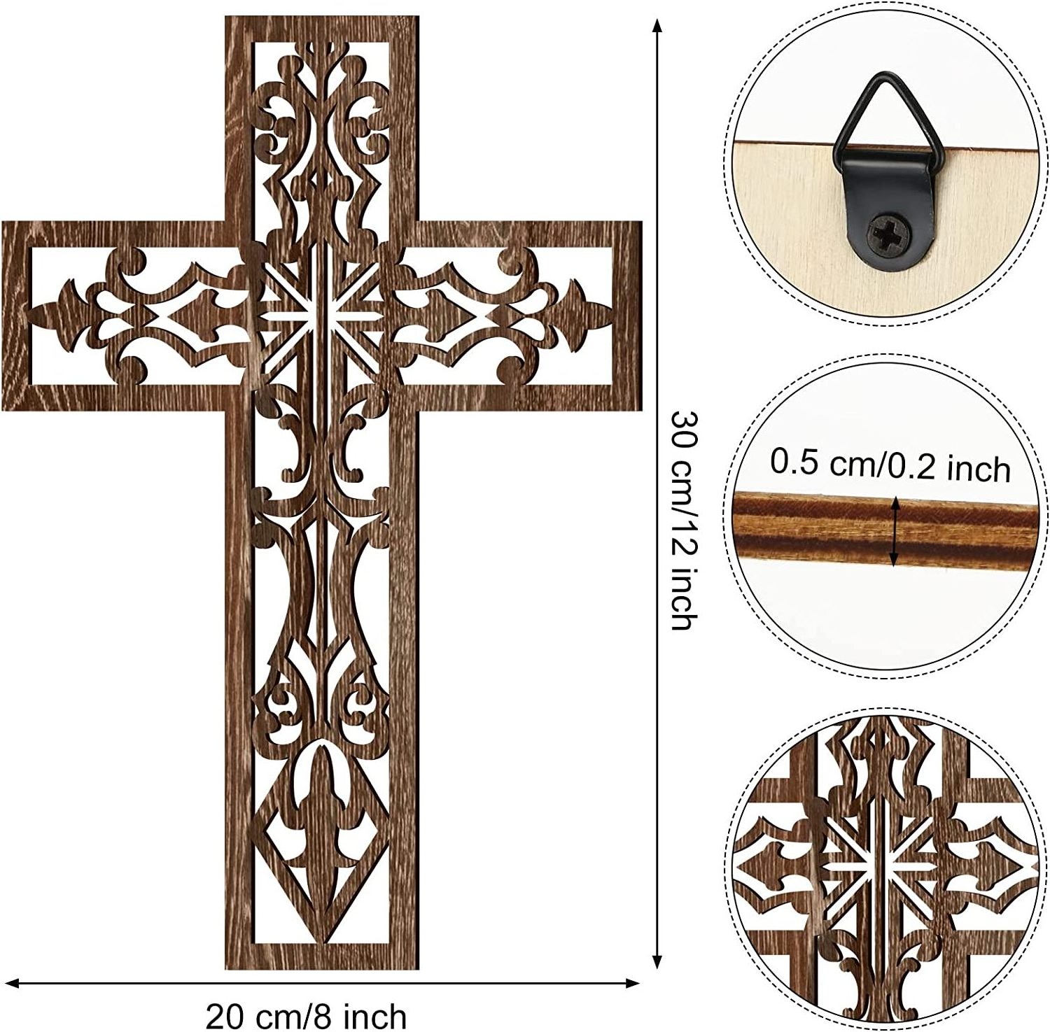 Antique Cross Hanging Brown Wooden Cross Home Decor Hand Carved Wall Crosses for Living Room Nursery Wedding