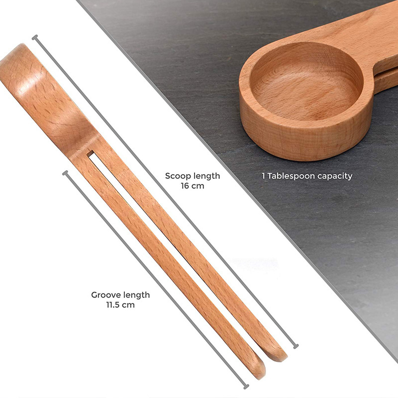 Long Handle Natural Beech Wood Coffee Spoon with Clip Tablespoon