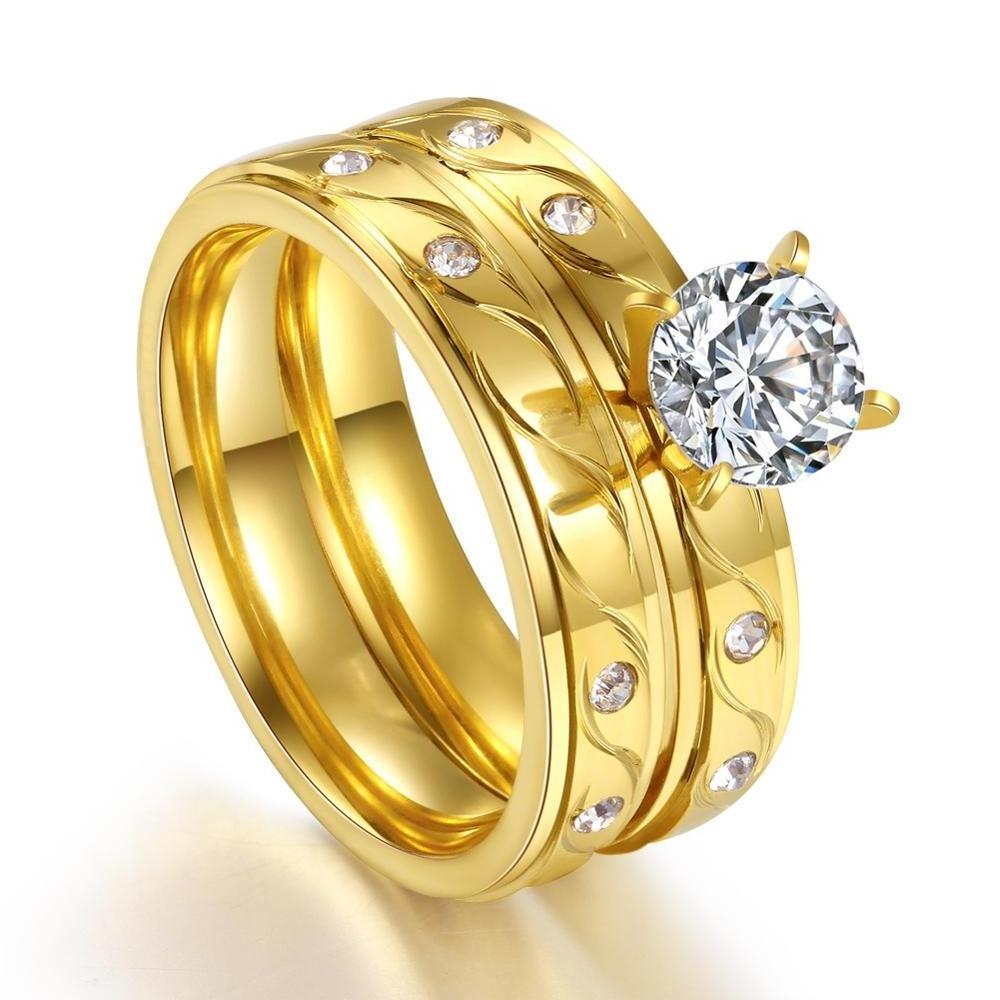 Wholesales Jewelry 2024 New Design Top Selling Stainless Steel Wedding jewelry Gold Plated Ring Set