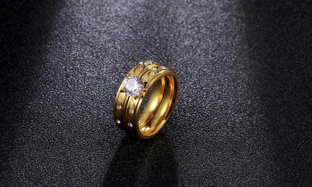 Wholesales Jewelry 2024 New Design Top Selling Stainless Steel Wedding jewelry Gold Plated Ring Set