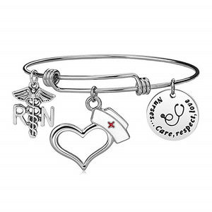 Wholesale Stainless Steel Jewelry Adjustable  Bangles Customized Logo Nurse Charm Wired Bracelet