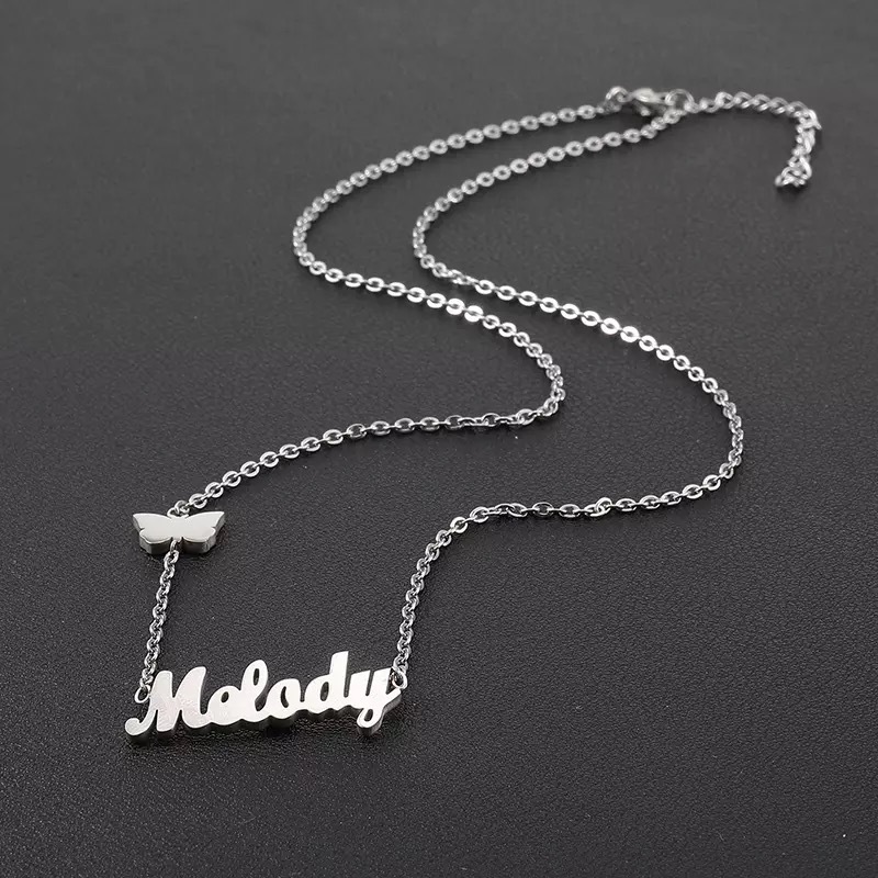 Dropshipping Fashion Stainless Steel Jewelry Personalized Initial Infinity Gold Plated Butterfly Pendant Name Necklace