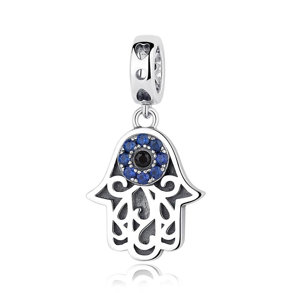 DIY 925 Sterling Silver Fatima Hand Blue Devil Eyes Charms Beads for Jewelry Making