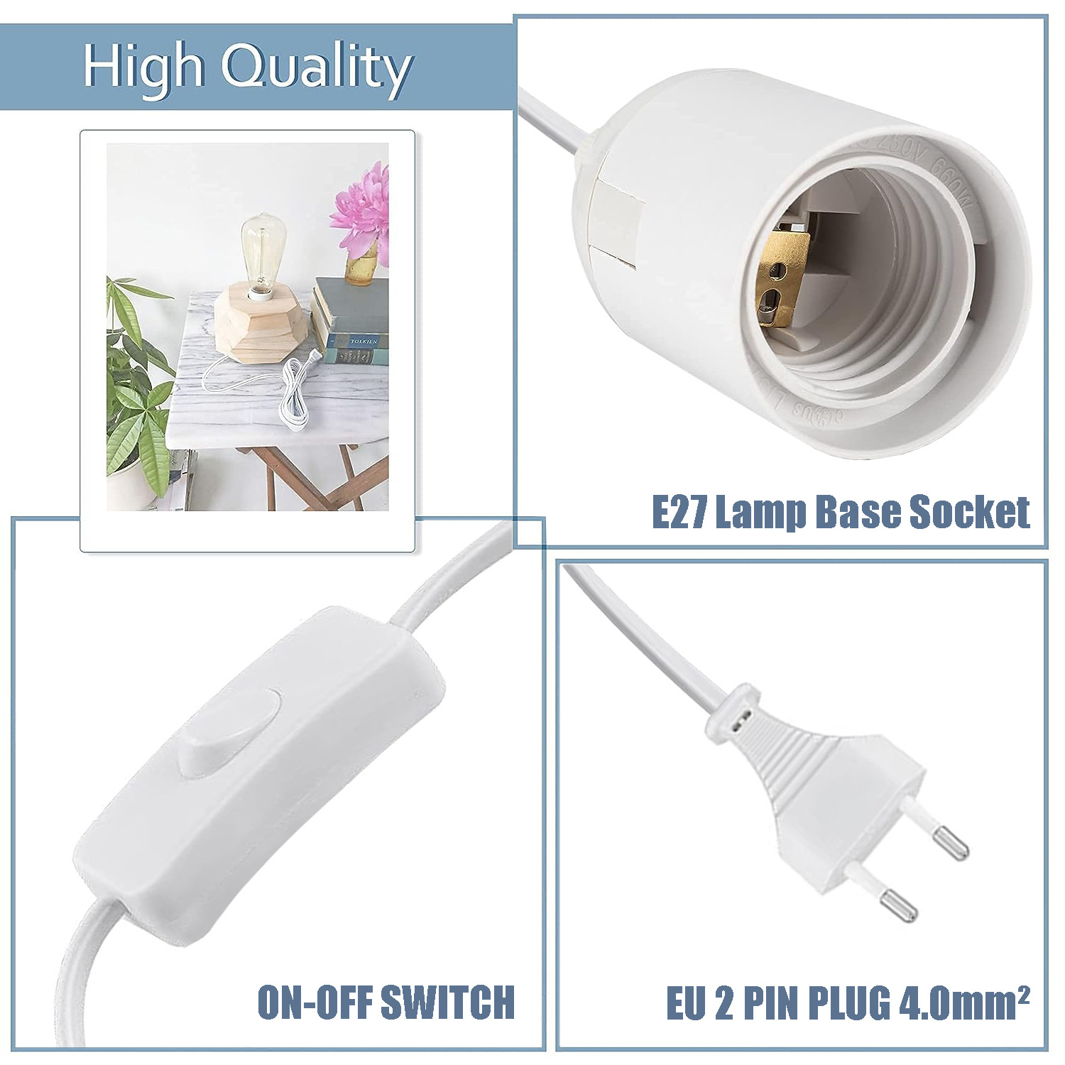 EU AC 250V Extension Hanging Lamp Cord Cable E27 Pendant Light Lamp Socket On-Off Button Switch Ceiling Lights Fixture