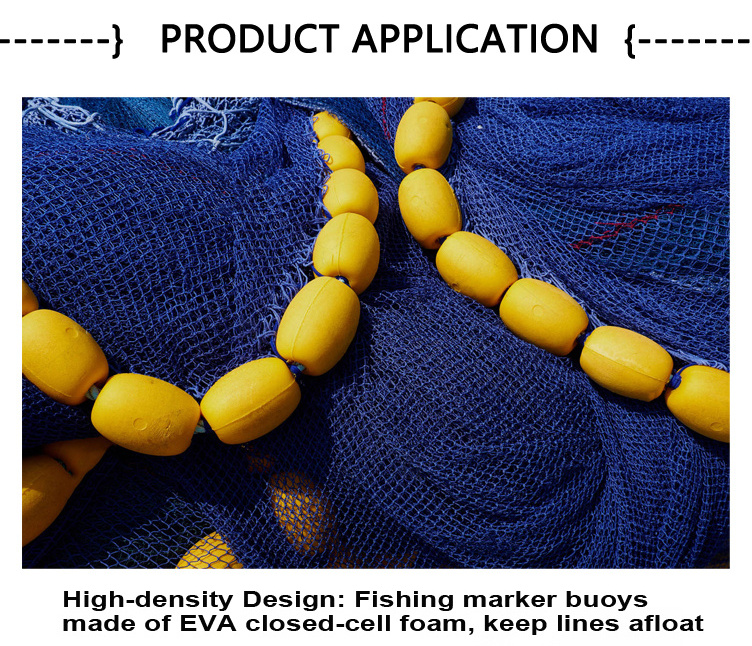 China factory yellow oval perforated EVA float cylindrical all sizes Plastic Floating Light Buoy fishing net float