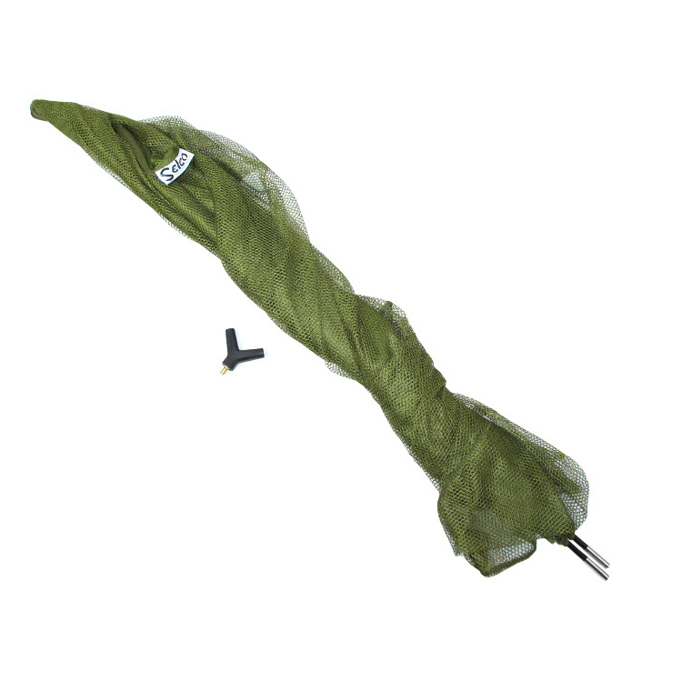 Selco China Green 100cm Depth Triangular Carp Fishing Landing Net 127*127cm Polyester Fiber Mesh Technique Carp Landing Net