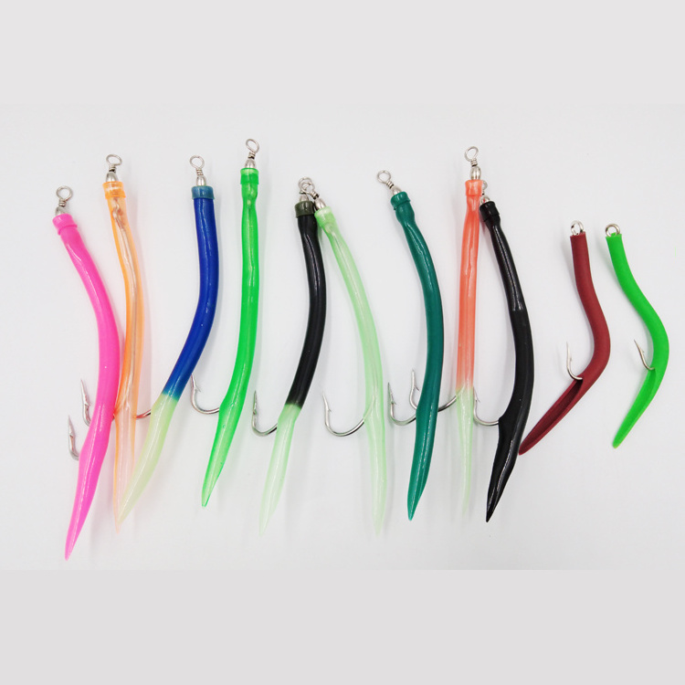 China wholesale Trolling Fishing Eel Jig Hook With Rubber Tube Sea lure teaser jigging cod/rockfish fishing