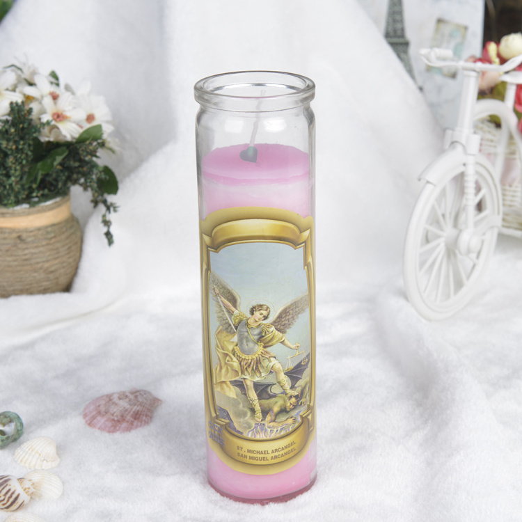 High Quality Pillar 8 inches Glass Jar Religious Candles