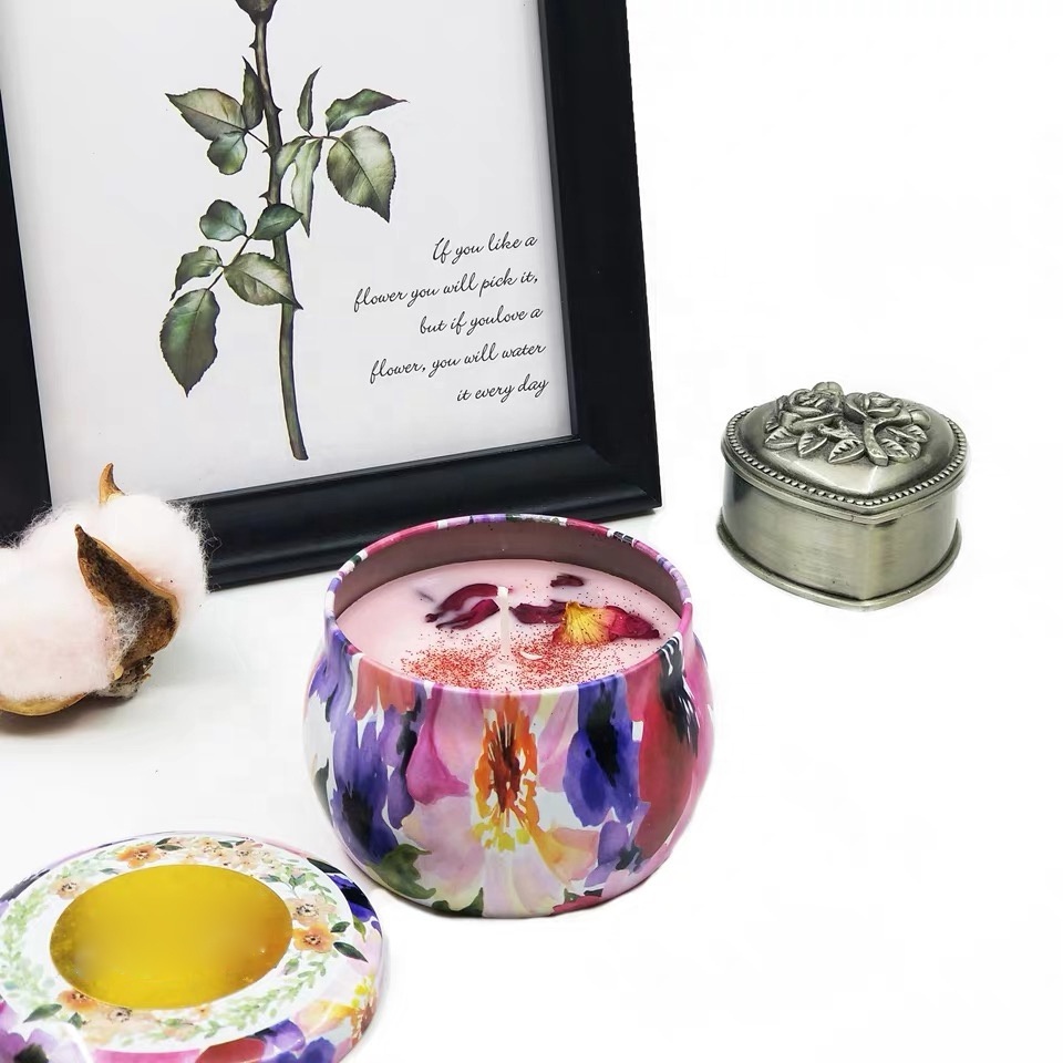 Handmade Custom Crystal Decorative Dried Flower Luxury Scented Tiny Tin Candle