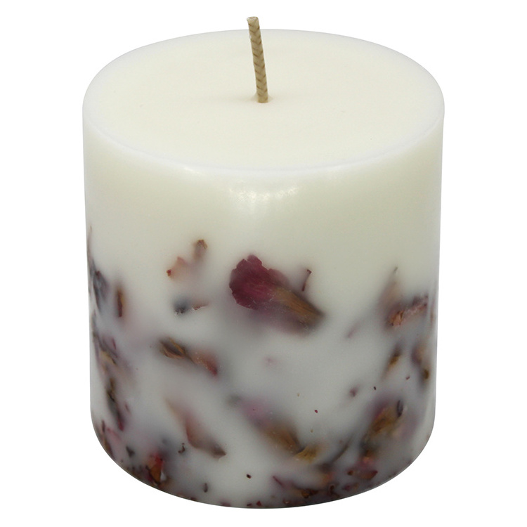 Wholesale Decorative Botanical Dried Rose Petals Pillar Scented Candle