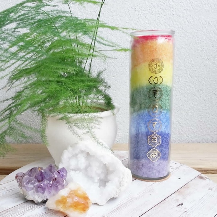 Wholesale 7 Days Rainbow Church Religious Energy Spirit Glass Scented Chakra Candle