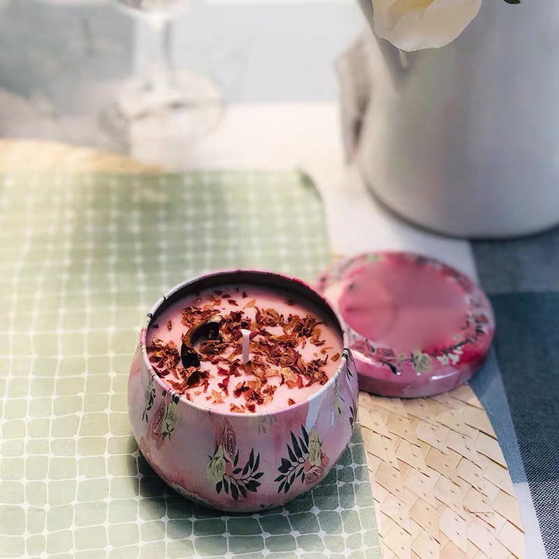 Handmade Custom Crystal Decorative Dried Flower Luxury Scented Tiny Tin Candle