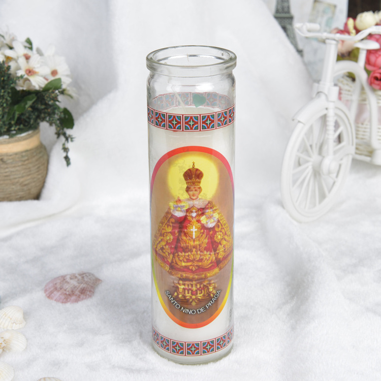 High Quality Pillar 8 inches Glass Jar Religious Candles