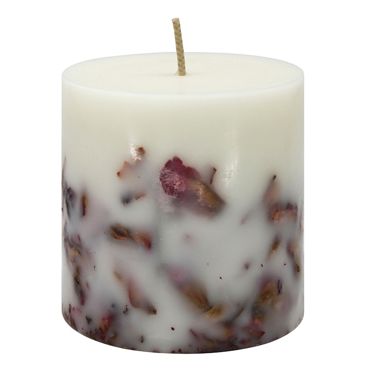 Wholesale Decorative Botanical Dried Rose Petals Pillar Scented Candle