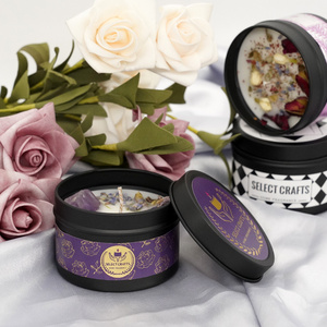 Wholesale Home Fragrance Healing Crystal Dried Flower Soy Wax Black Round Small Tin Scented Candles