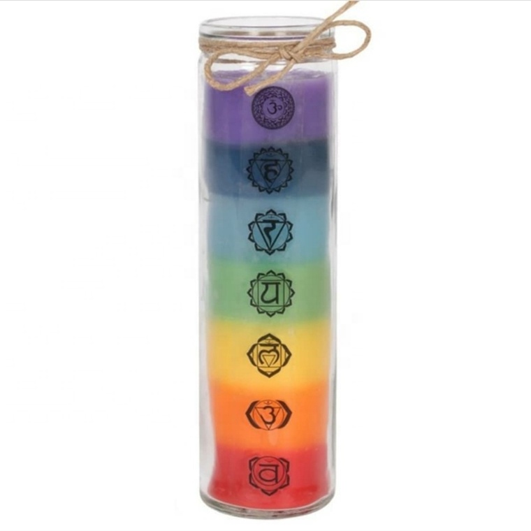 Wholesale 7 Days Rainbow Church Religious Energy Spirit Glass Scented Chakra Candle