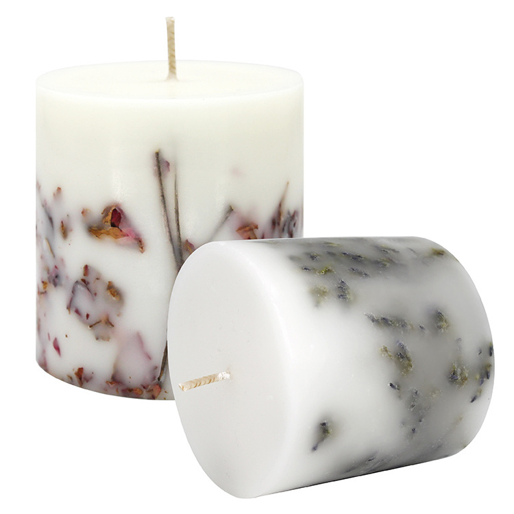 Wholesale Decorative Botanical Dried Rose Petals Pillar Scented Candle