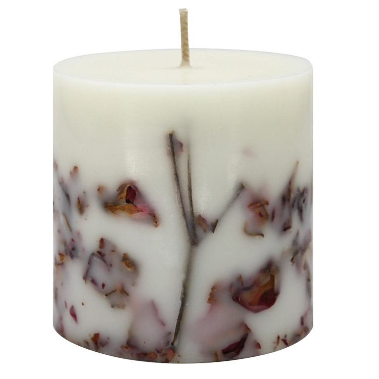 Wholesale Decorative Botanical Dried Rose Petals Pillar Scented Candle