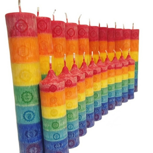 Wholesale 7 Days Rainbow Church Religious Energy Spirit Glass Scented Chakra Candle