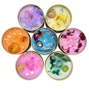 Handmade Custom Crystal Decorative Dried Flower Luxury Scented Tiny Tin Candle