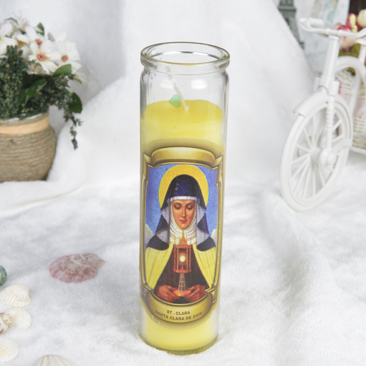 High Quality Pillar 8 inches Glass Jar Religious Candles