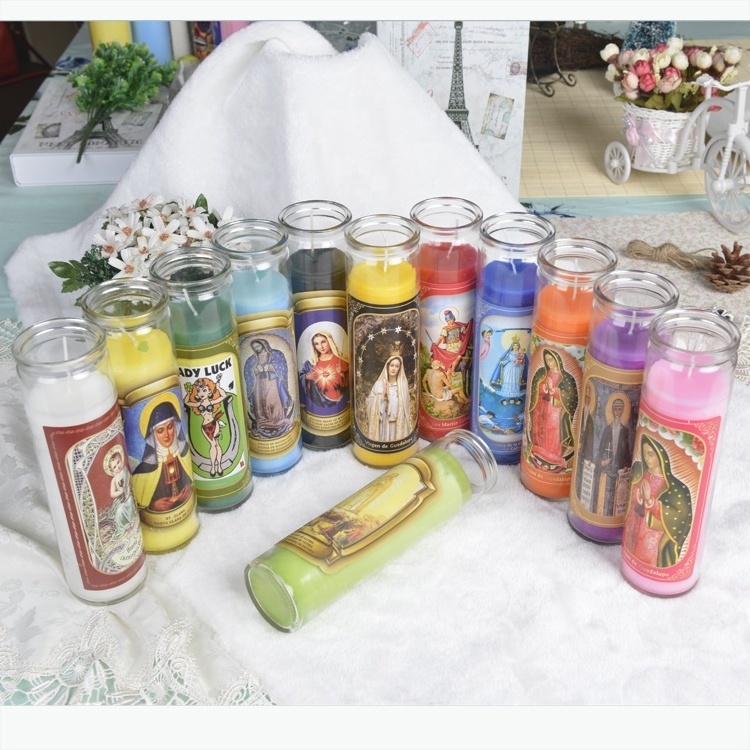 Wholesale 8 inch Rainbow Glass Jar 7 days Religious candles