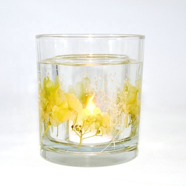 Custom Home Decoration Dried Botany Jelly Wax Scented Glass Candles With LED Light For Wholesale