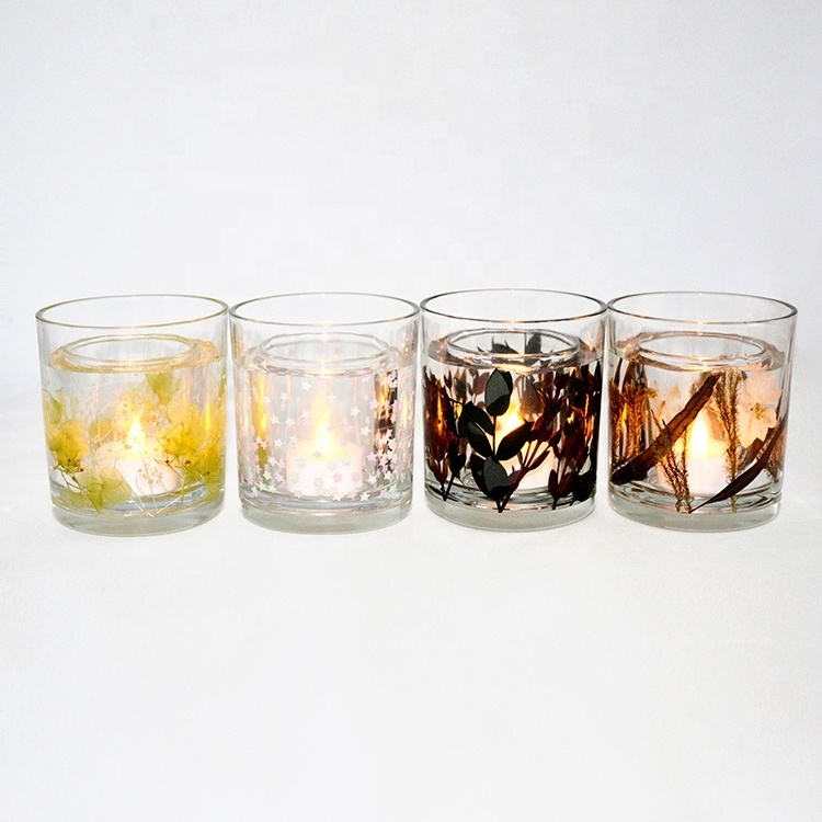 Custom Home Decoration Dried Botany Jelly Wax Scented Glass Candles With LED Light For Wholesale