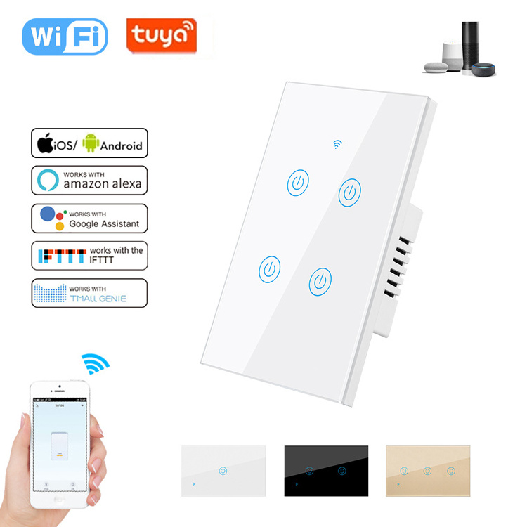 Digital Smart Switch Light  1 2 3 4 Gang Tuya Wifi Dimmer Wireless Glass Panel Remote Control Wifi Dimmer Light Switch